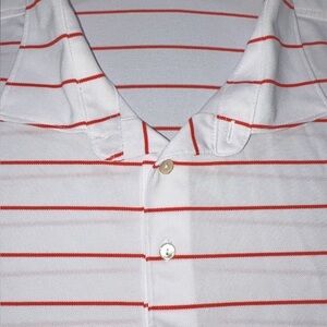White Polo Shirt with Thin Red Stripes